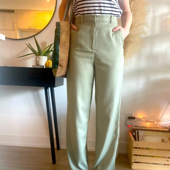 High waisted wide leg Zara pants sage green US S - Picture 2 of 5